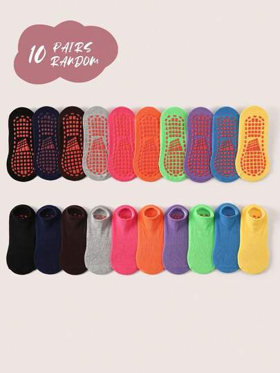 10 Pairs Kids Socks, Classic Fashion Simple Non-Slip Breathable Soft Comfortable Versatile Sports Socks, Suitable For Daily Life, Holidays, Outdoor Sports, Back To School, Random Colors
