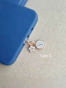 1pc Letter A/M & Flower Charm Phone Dust Plug For Type-C Interface Birthday Festival Gift - Multicolor - View 24