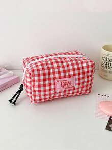 1个女士绗缝爱心图案化妆包可爱漂亮格子旅行洗漱包女士化妆品收纳包 - 彩色 - 查看 15