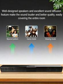 Soundbar With Wireless Subwoofer, 4-Speaker Surround Sound System, Stereo Sound System, Wireless Subwoofer, TV Soundbar, Home Theater Speakers, Remote Control, Wireless Audio, Easy To Set Up, TV Sound Enhancement. A Remote Control Data Cable Is Included For Delivery. - Black - View 3