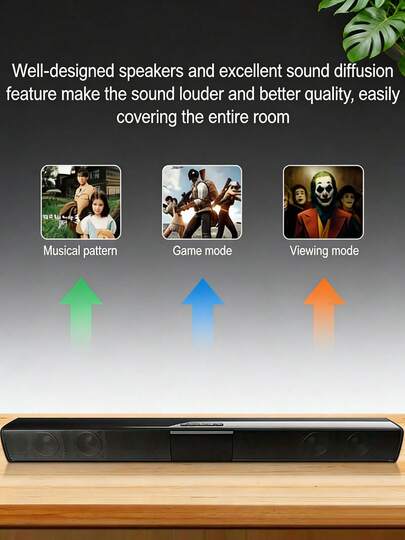 Soundbar With Wireless Subwoofer, 4-Speaker Surround Sound System, Stereo Sound System, Wireless Subwoofer, TV Soundbar, Home Theater Speakers, Remote Control, Wireless Audio, Easy To Set Up, TV Sound Enhancement. A Remote Control Data Cable Is Included For Delivery.