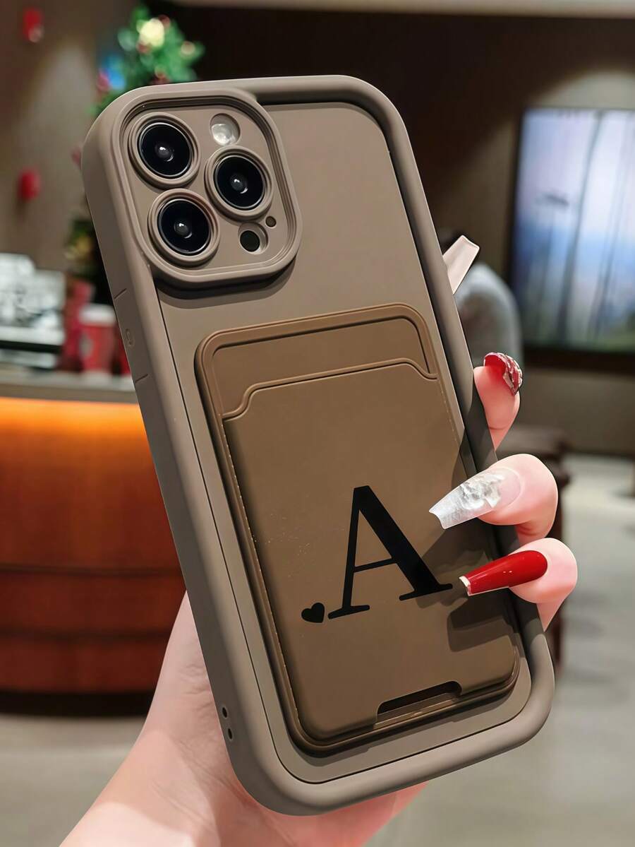 1pc Dopamine Gradient Letter A Shaped Phone Case, Soft Silicone Protective Cover, Cute Cartoon Design, Suitable Compatible With Iphone 16/17 Pro Max, Honor X7/Galaxy A56 5G/Infinix Smart 8/Infinix Hot 40/ Spark 30C/Spark Go 2024/Redmi Note 14 5G/ Moto E22/E22i/OPPO A54 - Brown - View 1