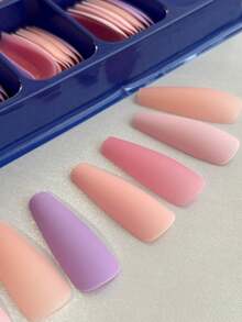 120pcs Matte Coffin Shaped Press-On Nails, Pink & Purple Solid Ballet Slipper Style ABS Full Cover Artificial Nails, Suitable For Nail Extension - Multicolor - View 5
