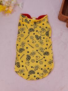 Pet Vest Teddy Bear Print Fleece Jacket, Red & Yellow, Festive For Spring Festival, Warm For Small Cats & Dogs In Winter - Yellow - View 5