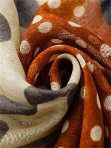 1pc Vintage French Polka Dot Patchwork Contrast Color Women's Scarf, Soft , Fashionable Lightweight Fringed Shawl, Suitable For Beach, Vacation, Travel