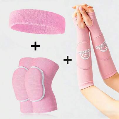 Conjunto de equipo de protección para voleibol talla grande vendido | Mangas largas para brazos con soporte para codos y muñecas + Rodilleras + Diadema | Anti-colisión, transpirable y antideslizante para entrenamiento y partidos