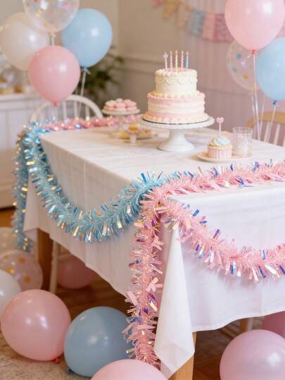 1 st. ca 2 m lång rosa och blå glitterstrip, lämplig för könsavslöjandefest, födelsedag, bröllop, babyshower, väggdekoration för rum, könsavslöjandedekoration, rosa och blått glitterband, könsavslöjande pojke eller flicka, glänsande foliestrip, fotobakgrund, festtillbehör