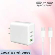 白色美规A/B型插头 110-127V 三口墙式充电器（2个USB-C接口 + 1个USB-A接口）+ Type-C 转 Type-C 数据线套装（白色）兼容苹果 15/16 系列 本地仓库 情人节礼物 - 查看 5