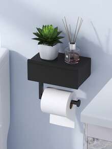 1pc Wet Wipes & Toilet Paper Holder, Self-Adhesive Wall Mount, Bathroom Tissue Roll Dispenser With Storage Shelf - Multicolor - View 6