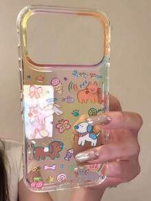 1个可爱卡通猫狗手机壳，兼容 17 Air 11 12 13 14 15 16 Pro Max Plus，油画风格，生动可爱的动物图案，柔软TPU后盖 - 貓咪 - 查看 1