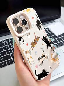 1个时尚独特的彩色猫咪图案艺术防震乳白色液态软TPU手机壳，兼容 16 Pro Max/16/16 Pro/16 Plus/15/15 Pro Max/15 Pro/11/12/13/14 Pro Max/11 Pro/11 Pro Max/12 Pro/12 Pro Max/13 Pro/13 Pro Max/14 Pro/14 Pro Max - 彩色 - 查看 2