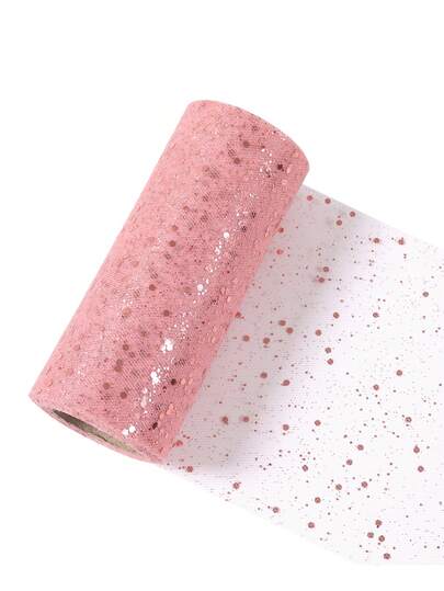 1pc Blush Glitter Tulle Rolls 180*15cm(6 Inch By 20 Yards) Sequin Tulle Fabric Ribbon For DIY Tutu Skirt Sewing Bow Wedding Decorations Craft Supplies