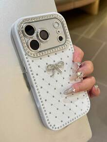 Fashion 3D Blingbling Bowknot Solid Color Rhombus Grid Pattern Glitter Rhinestone Shockproof Phone Case Compatible With IPhone 17 Pro Max 17 Pro 16 Pro Max 15 14 Pro 13 Advanced Camera Protection Back Cover