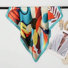 Women's  Floral Print Faux Silk Scarf, Colorful Square Silk Handkerchief, Elegant High-End Neck Scarf, Fashionable Accessory For Daily Wear & Special Occasions - 棕色花卉 - 查看 2