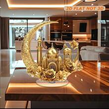 Mô hình phẳng 2D, 1 chiếc, vật trang trí trưng bày xoay phẳng 2D bằng acrylic với hình trăng vàng, đèn lồng, hoa và trăng lưỡi liềm vàng. Phụ kiện để bàn thanh lịch này mang đến vẻ sang trọng cho bất kỳ không gian nào, một điểm nhấn hoàn hảo. - Nhiều màu - Xem 5