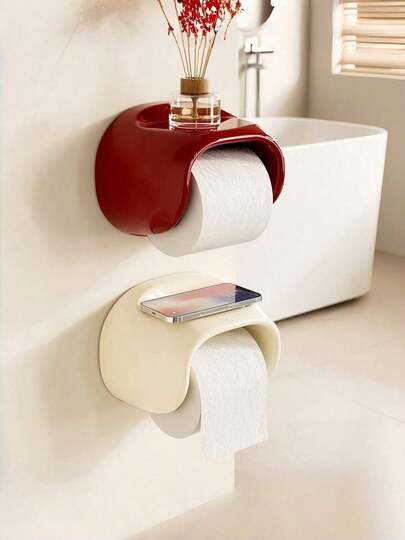 New Wall-Mounted Dopamine Bathroom Tissue Box, High-End, Wallmount Without Drilling, Top Storage Space For Toilet Paper Rolls