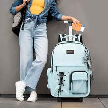 Kids Rolling Backpack With Wheels Unisex Suitcase Carry On Luggage For Elementary Middle High School Students - 天藍色2 - 查看 6
