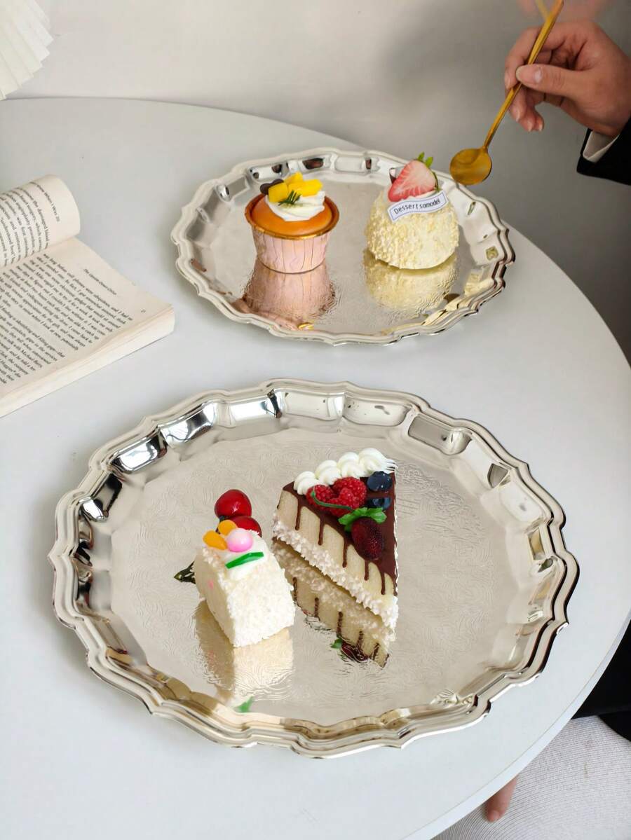 1pc European Style Dessert Plate, Afternoon Tea Cake Plate, Sweets & Snacks Tray, Fruit Plate - Multicolor - View 1