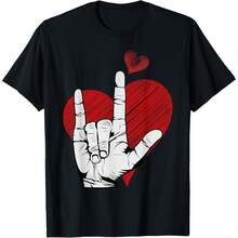 ASL I Love You Hand Sign Language Heart Valentine's Day T-Shirt - Black - View 1