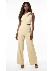 Macação Alfaiataria Feminino Pantalona Longo Elegante Festa Amarelo Manteiga - Champanhe - Visão 2