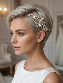 1 chiếc lược cài tóc hình hoa và lá pha lê thanh lịch, phụ kiện cài tóc cô dâu bằng pha lê vàng, thích hợp cho đám cưới, dạ hội và các sự kiện trang trọng. - Vàng - Xem 3