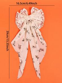 1pc Versatile Casual Party Lace Embroidery Bow Chiffon Printed Ribbon Tail Women Bowknot Hair Clip Hair Accessory - Multicolor - View 4