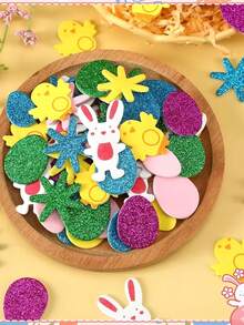 120pcs 3D Foam Easter Stickers - Colorful Egg, Rabbit, Chick And Flower Shaped Glitter Stickers For DIY Crafts, Greeting Cards And Spring Home Party Decorations - Multicolor - View 7