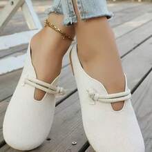 Zapatos de mula de ante blanco para primavera/verano 2026, sin respaldo, planos y de slip-on para uso diario - Beis - Ver 5