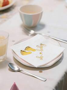 100张“Baby”印花餐巾纸，三层折叠金箔纸巾，适用于婴儿派对、性别揭晓派对、生日庆祝、新生儿派对——既美观又实用，营造节日氛围——必备婴儿派对装饰和餐具 - 紙 - 查看 6