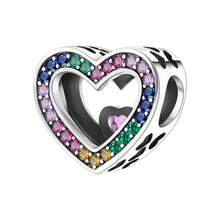 CYMYSS 1件浪漫心形镀银铜吊坠，镶嵌人造锆石，女士情人节/生日礼物，DIY手链配件 - 彩色 - 查看 12