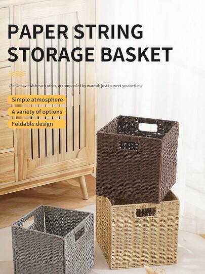 Giỏ đựng đồ dùng đầu giường và bàn làm việc bằng mây đan trang nhã: Hộp đựng hình chữ nhật có thể gấp gọn, dùng để đựng mỹ phẩm, đồ ăn nhẹ, điều khiển từ xa, đồ chơi và các vật dụng linh tinh; đồ trang trí nhà cửa mùa xuân đa năng cho phòng khách, phòng ngủ và bàn làm việc; giải pháp lưu trữ thủ công cho mỹ phẩm, đồ dùng văn phòng, phụ kiện nhỏ và giúp giảm bớt sự lộn xộn với kiểu dáng trang nhã, làm từ sợi tự nhiên.