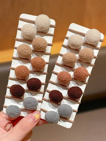 10pcs/Set Multicolor Pompom Hair Ties Scrunchies, Cute & Stylish For Daily Use ,Ponytail Holders ,Hair Elastics ,Hair Rubber Bands ,Hair Rope ,