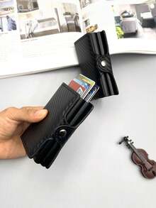 1pc Black, Brown, Pink, Blue Light Luxury Anti-Theft Brush Aluminum Box Card Bag, Large Capacity Double-Layer Card Box, Multifunctional Storage Card Bag Wallet, High Aesthetic Value Suitable For Travel And Daily Use, Compact And Portable Card Bag, Wallet - Multicolor - View 5