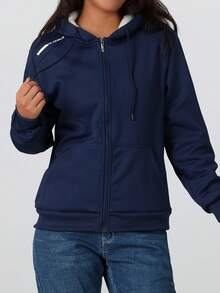 Women's Winter Fleece Lined Pullover Sweatshirt, Warm Soft With Pockets, Casual Streetwear For Office Travel Running Outdoor Workout - Navy Blue - View 5