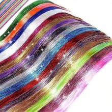 Mixed Color Fairy Hair Accessory Laser Wire Set, 12pcs Equipped With BB Clip, Hair Extension Ring, Hair Puller, Small Comb, Small Rubber Band Tool, 48 Inch Shiny Hair Extension, Suitable For Ladies And Girls' Hair Extensions, Used For Role-Playing, Christmas And Holiday Parties - Multicolor - View 2