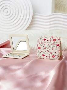 1pc Y2K Aesthetic Vanity Mirror, Foldable Lightweight Compact Handheld Mirror, PU Leather, Bowknot, Cherry Blossom, Lip Print, Heart, Letter Design, 180° Flip Cover, Multi-Functional - Multicolor - View 9