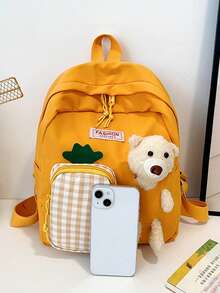 1pc New Simple Cartoon Backpack, Casual And Minimalist Design, Zippered, Adjustable Shoulder Straps, Suitable For School, Travel, Easily Holds Everyday Essentials, A Versatile Piece, A Fashion Favorite, Suitable For Various Styles And Occasions, Extremely Adaptable. - Cartoon Bear Backpack - View 7