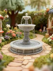 3D打印三层经典喷泉模型——优雅的微型中心装饰品，适用于立体模型、策略游戏地形、桌面角色扮演游戏场景、建筑模型、花园、微型收藏品和小花园装饰。 - 彩色 - 查看 7