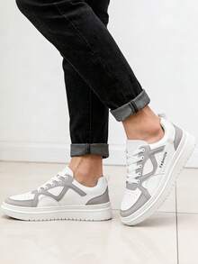 Zapatos deportivos para hombre, zapatos deportivos con bloques de color para hombre, zapatos casuales para hombre, zapatos deportivos para estudiantes, zapatos con cordones antideslizantes multifuncionales, adecuados para la escuela, los desplazamientos y el uso diario. - Gris blanco - Ver 5