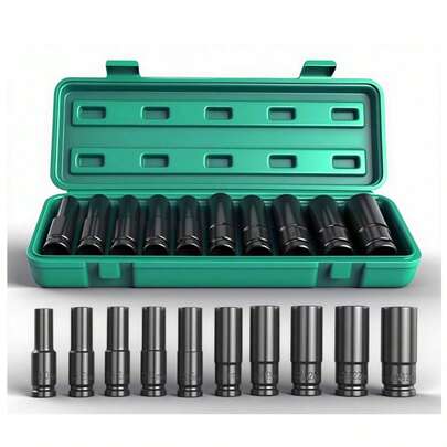Jogo Soquete Longo Sextavado Impacto 1/2 8-24 Mm 10pcs Cor Verde
