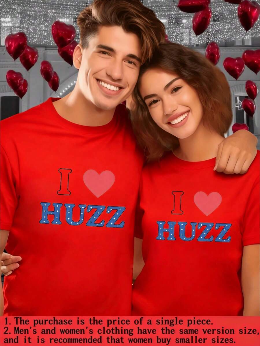 Corazones rojos que simbolizan amor eterno y unión entre parejas expresan cariño sincero con letras azules decoradas que transmiten alegría compartida camiseta de mujer pareja romántica 100% algodón 220g - Rojo - Ver 1