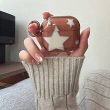 Retro Minimalist Transparent Brown Bottom Beige Star Hanging Ring Earphone Case Compatible With Airpods Pro 2, Cute Apple 4 Minimalist 3 New Version 1/2 Generation Women Earphone Case Cover - Brown - View 11