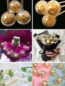 5个~50个糖果巧克力花架透明球，DIY透明巧克力盒支架，松露巧克力包装球盒，新年、情人节、婚礼、毕业典礼、母亲节、周年纪念日、派对、生日花束包装材料的理想之选，送给家人和朋友的完美礼物 - 彩色 - 查看 3