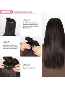 Extensiones de cabello sintético resistentes al calor con forma de V ondulada extra larga, pieza única con 4 clips, peluca de cabello falso con ondas de agua, a granel sin trama para mujeres - Marrón oscuro - Ver 9