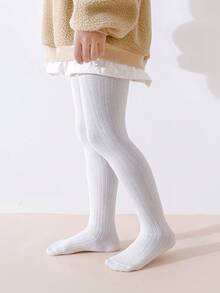 4 Pairs Girls Thick Stripe & Solid Color Leggings, All-Match Colors For Daily Matching, Suitable For Girls In Spring, Autumn And All Seasons - Multicolor - View 8