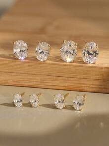 1 PC 925 Sterling Silver Stud Earrings Shining Oval Cut 8A Zirconia Stone Elegant Brilliant Jewelry For Teenager Girl - LZE03 - View 1