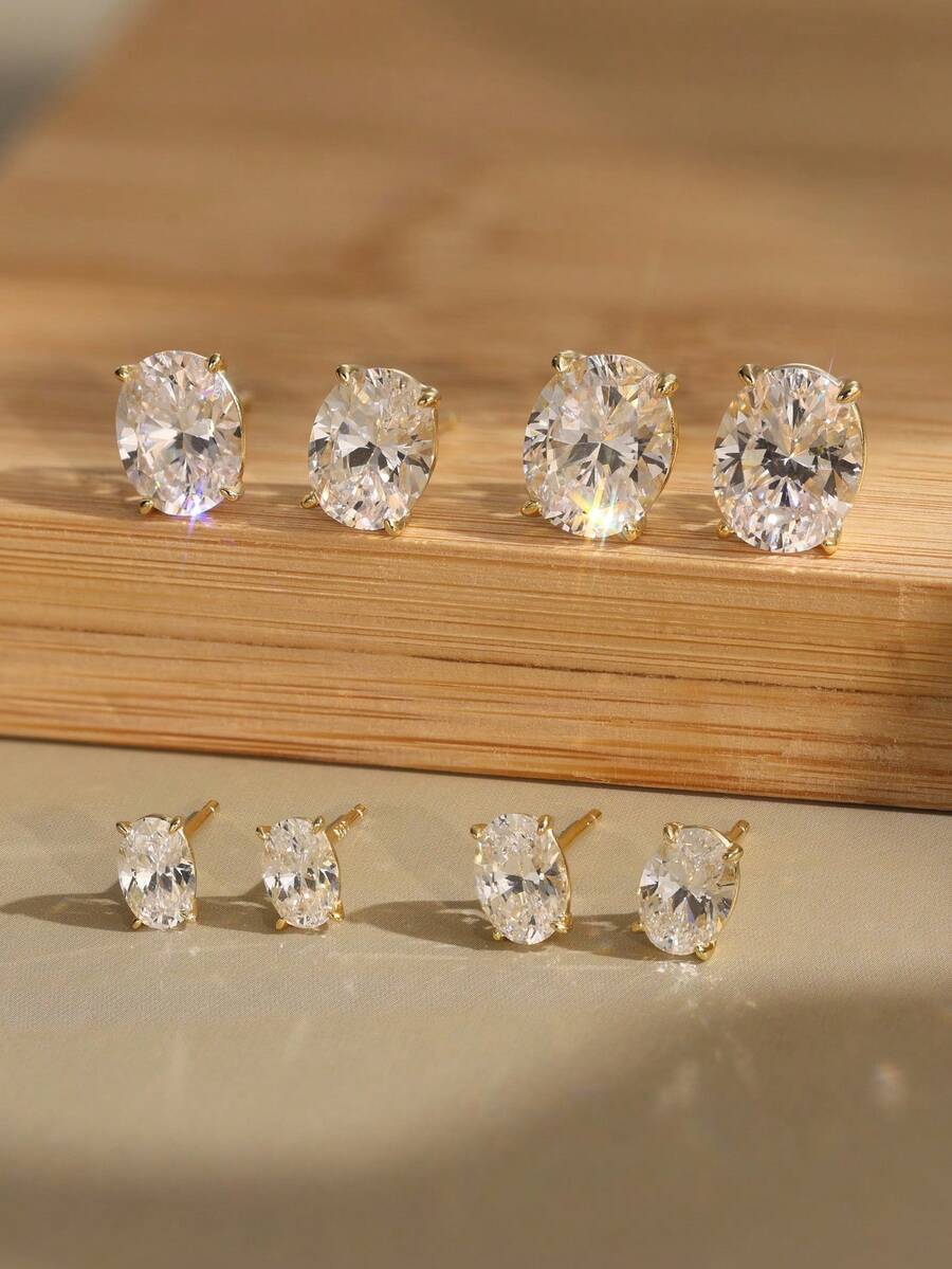 1 PC 925 Sterling Silver Stud Earrings Shining Oval Cut 8A Zirconia Stone Elegant Brilliant Jewelry For Teenager Girl - LZE03 - View 1