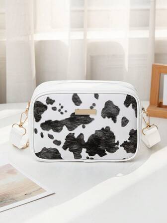 Cute Colorblock Mini Square Bag, Versatile Daily Student Bag, Fashion Cow Print Patchwork Shoulder Bag, Retro Colorblock PU Leather Crossbody Bag, Unique Design Versatile Bag