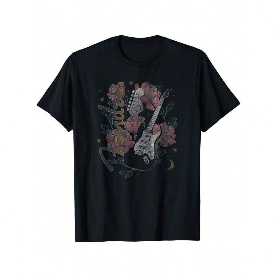 Fenders Desert Rose Celestial Guitar And Logo T-Shirt - 黑色 - 查看 1