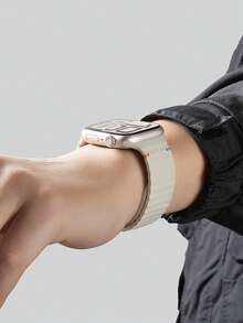 1pc Men Women Starlight Color Fashionable Silicone Sports Watch Band Soft Waterproof Wave Sport Wristband, For Apple Watch Strap 38/40/41/42/44/45/46/49mm, For Apple Watch Series Ultra/SE/11/10/9/8/7/6/5/4/3/2/1, Intelligent Watch Accessories - Starlight Color (no Watch) - View 4